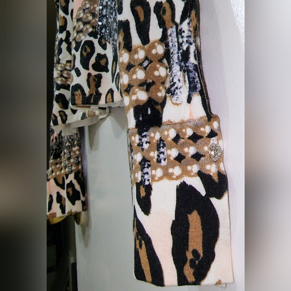 CACHE sizeS Leopard Print Pearl's Jewels & Bows Print Embellished w/ Rinestones - Picture 16 of 16